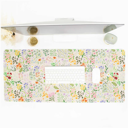 bloom daily planners Desk Pad Mat - XL Extended Mouse Pad with Rubber Base, Sewn Stitched Edges - Large Keyboard Mouse Mat for Work, Game, Office, Home (15.5" x 35”) - Floral Garden Party
