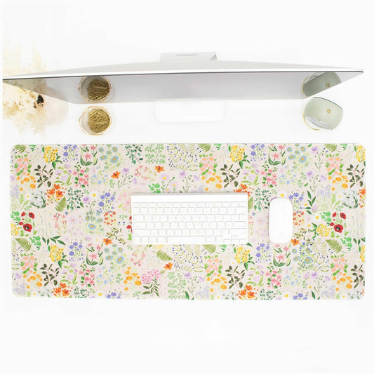 bloom daily planners Desk Pad Mat - XL Extended Mouse Pad with Rubber Base, Sewn Stitched Edges - Large Keyboard Mouse Mat for Work, Game, Office, Home (15.5" x 35”) - Floral Garden Party