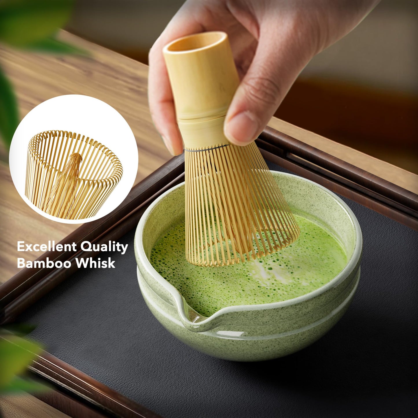 7 Pcs Matcha Whisk Set, Perfect Matcha Kit for Matcha Lovers Includes Ceramic Bowl, Bamboo Whisk, Holder, Scoop, Sifter & Cloth