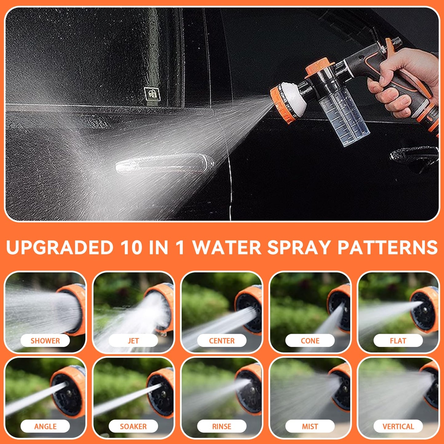 Upgrade Dog Washing Hose Attachment 10 Sprayer Pattern Outdoor, Garden Hose Nozzle with Soap Dispenser for Car Washing, Dog Shower Attachment with Brush for Pet Bathing, Pet Shampoo Hose Foam Sprayer