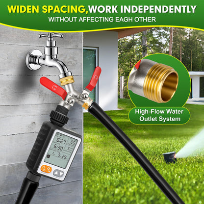 DINGBAI Hose Splitter 2 Way, High Flow Garden Hose Splitters, 3/4” GHT Inlet Brass Heavy Duty Hose Converter, Full Flow Water 2 Way Faucet Hose Splitter, Long Handle Hose Valve Large Outlet.