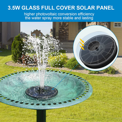 SZMP Solar Bird Bath Fountain, 3.5W Glass Panel Solar Water Fountain Pump 2000mAh Battery 4 Fixed Pipes 7 Nozzles Pool Fountain for Bird Bath Small Pond Garden Décor