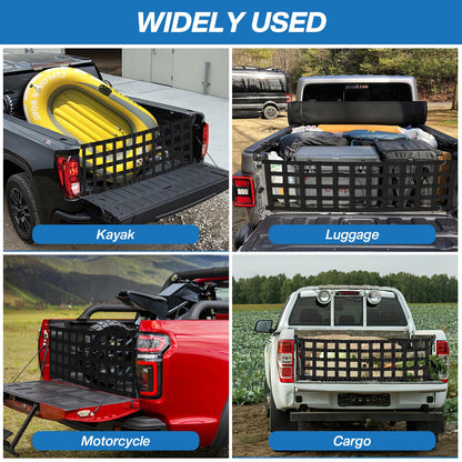 60" x 18" Cargo Net for Truck Bed with 2 Adjustable Ropes, Tailgate Net for Full-Size Truck, Easy-to-use Cargo Net