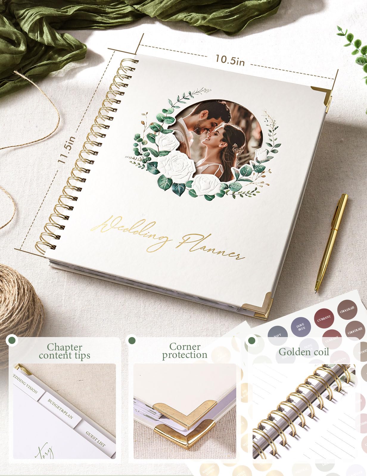 Wedding Planner Book and Organiser for Weddings: Engagement Gifts for Couples With Interchangeable Photo Cover - Wedding Gifts for Bride With Checklists, Budget Tracker, Guest List & Timeline 11.5 * 10.5in