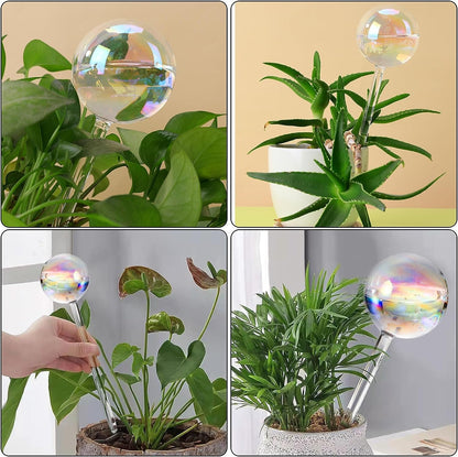 Yopay 4 Pack Plant Watering Bulbs, Hand Blown Glass Self Watering Spikes Globes, Rainbow Gradient Color Indoor House Plant Automatic Water Bulb, Medium Size 8.7" L x 2.8" D