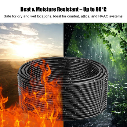 XRDS-RF THHN Wire 25FT, 12AWG Stranded Copper THHN Electrical Wire, Black Nylon-Coated Thermoplastic Insulated Cable for Indoor Conduit Wiring, 600V Rated