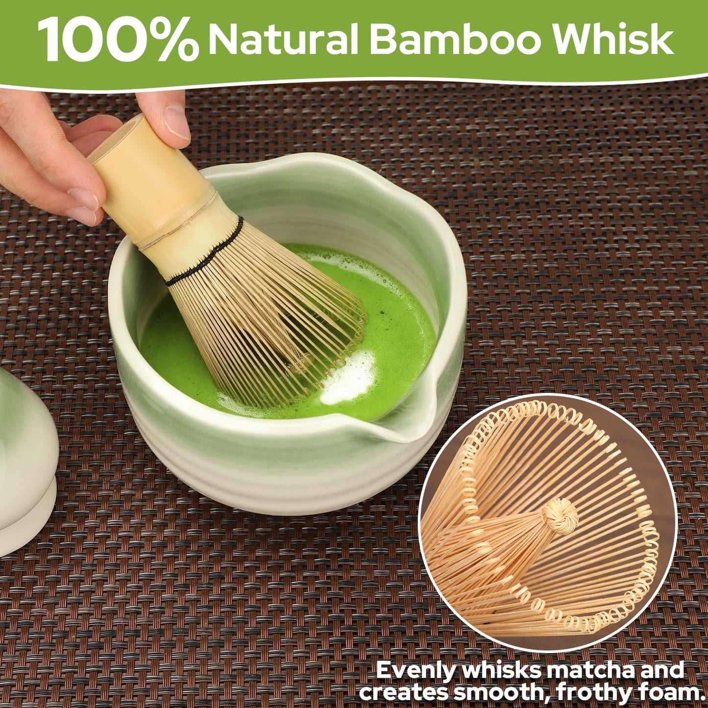 Ceecysaa Matcha Whisk Set, 7 Pcs Matcha Set, Matcha Kit for Ceremony, Matcha Tea Set for Making Breakfast/Matcha Latte, Matcha Whisk and Matcha Whisk and Bowl, As A Gift, Gradient Green
