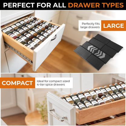 ALCOVA Expandable Spice Drawer Organizer - Adjustable 4 Tier Drawer Spice Organizer Tray Insert for Efficient Spice Organization in Drawer