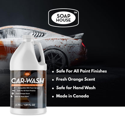 Soap House Deep Clean Car Wash – 1 Gallon (3.78L) – Orange Scent – Concentrated Formula for Tough Dirt & Road Grime – Safe for All Vehicles – Foam Sprayer Compatible