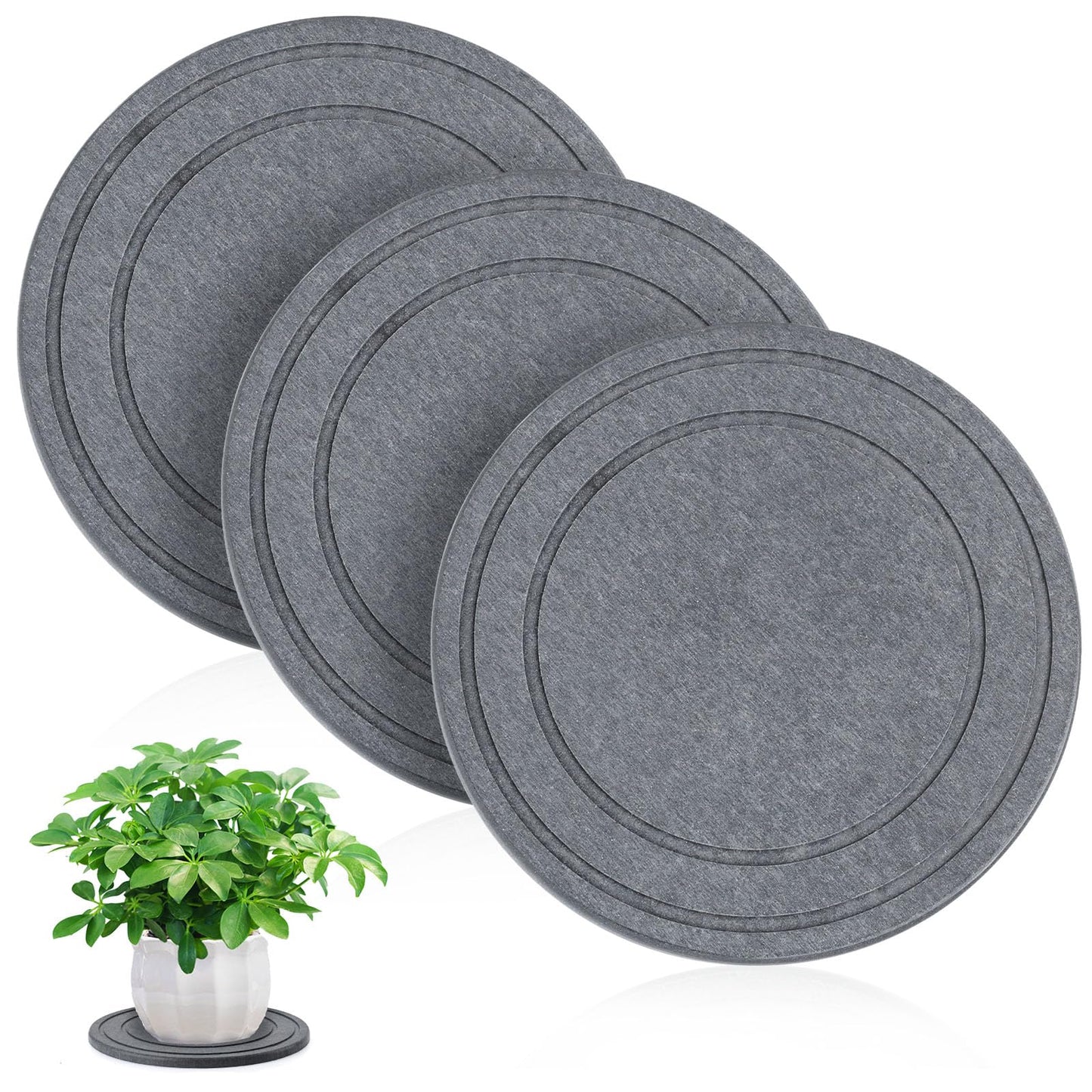 3 PCS Diatomite Plant Saucers for Indoors, Instant Dry Pot Saucers for Plants Coasters, Diatomaceous Earth Planter Tray, Dark Gray Flower Pot Tray (Round 8")