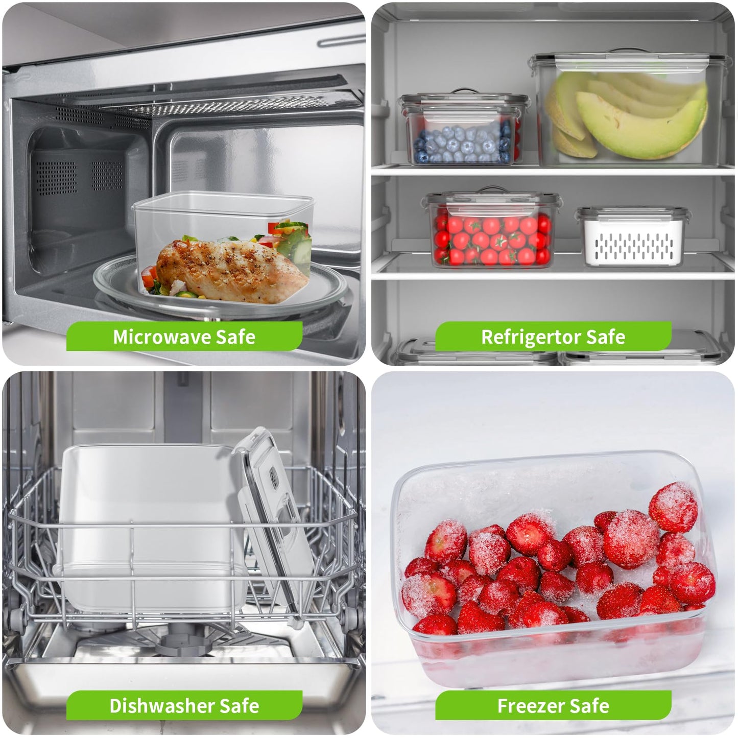 BOICHU Fruit Storage Containers for Fridge - 5 Size Berry Containers for Fridge Keep Fresh with Colanders and Vent Handle Lids, Clear Vegetable Storage Containers for Refrigerator, Lettuce Keeper