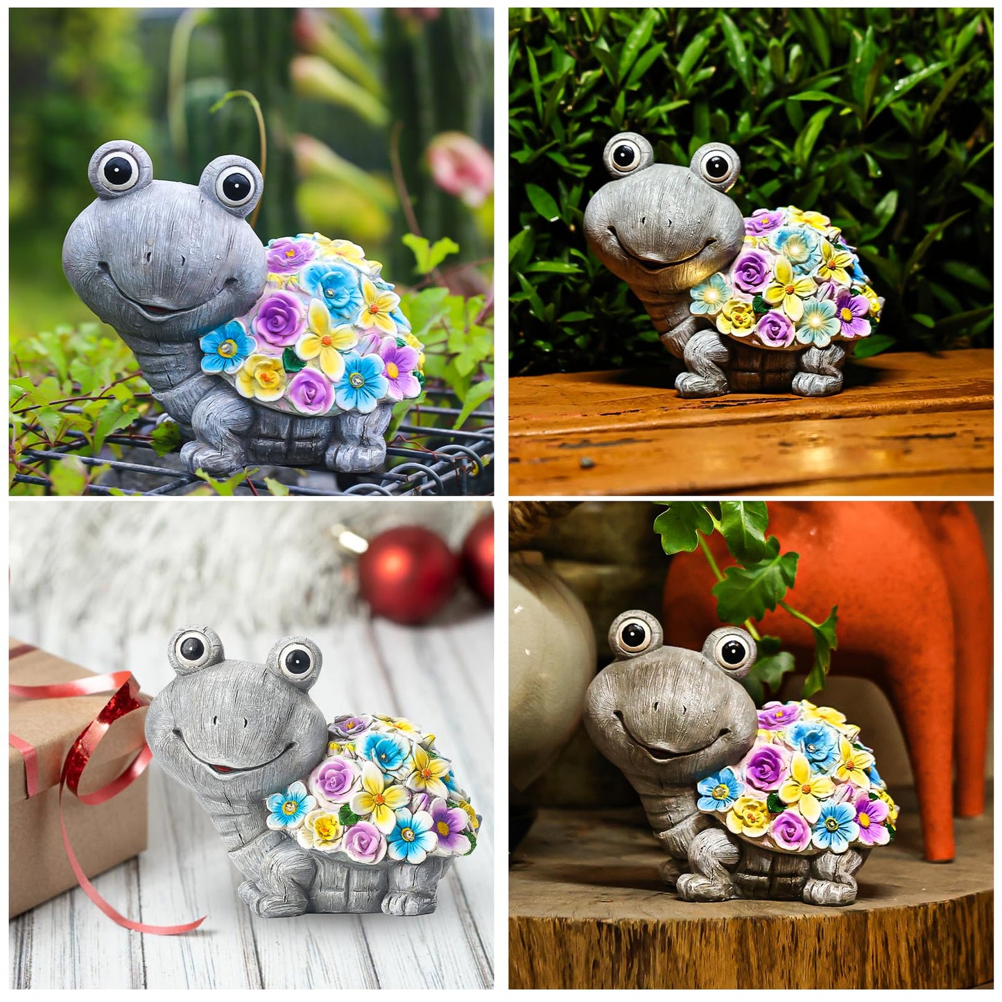 YANFLERENT Outdoor Solar Cute Turtle Statues for Garden, Waterproof Outside Tortoise Figurines Decor with 7 LED Lights, Suitable for Yard, Lawn, Patio, Balcony - Gift for Grandma Mom Women