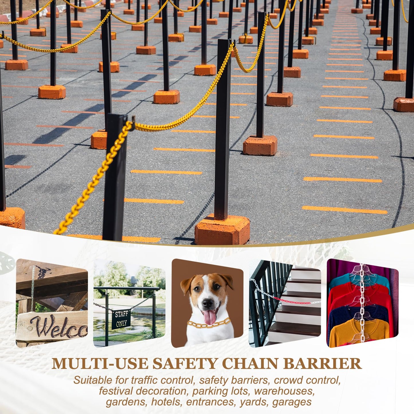 MECCANIXITY Plastic Chain 50 FT/15.5 M, Safety Chain White Plastic Chain Link Barrier with Zip Ties and S-Hooks for Crowd Control Queue Line Fence Decoration