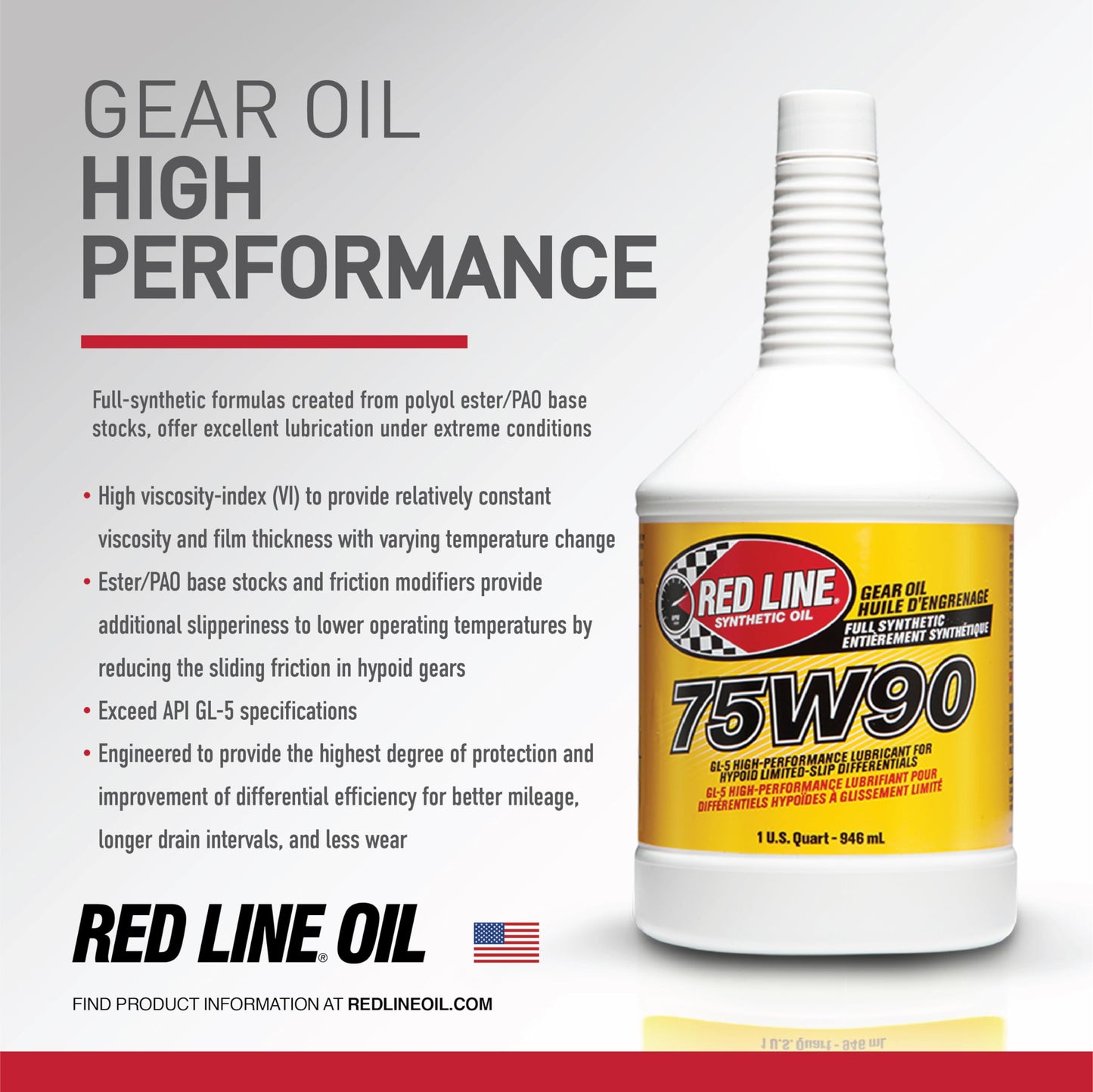 Red Line 57904 (75W90) Synthetic Gear Oil - 1 Quart