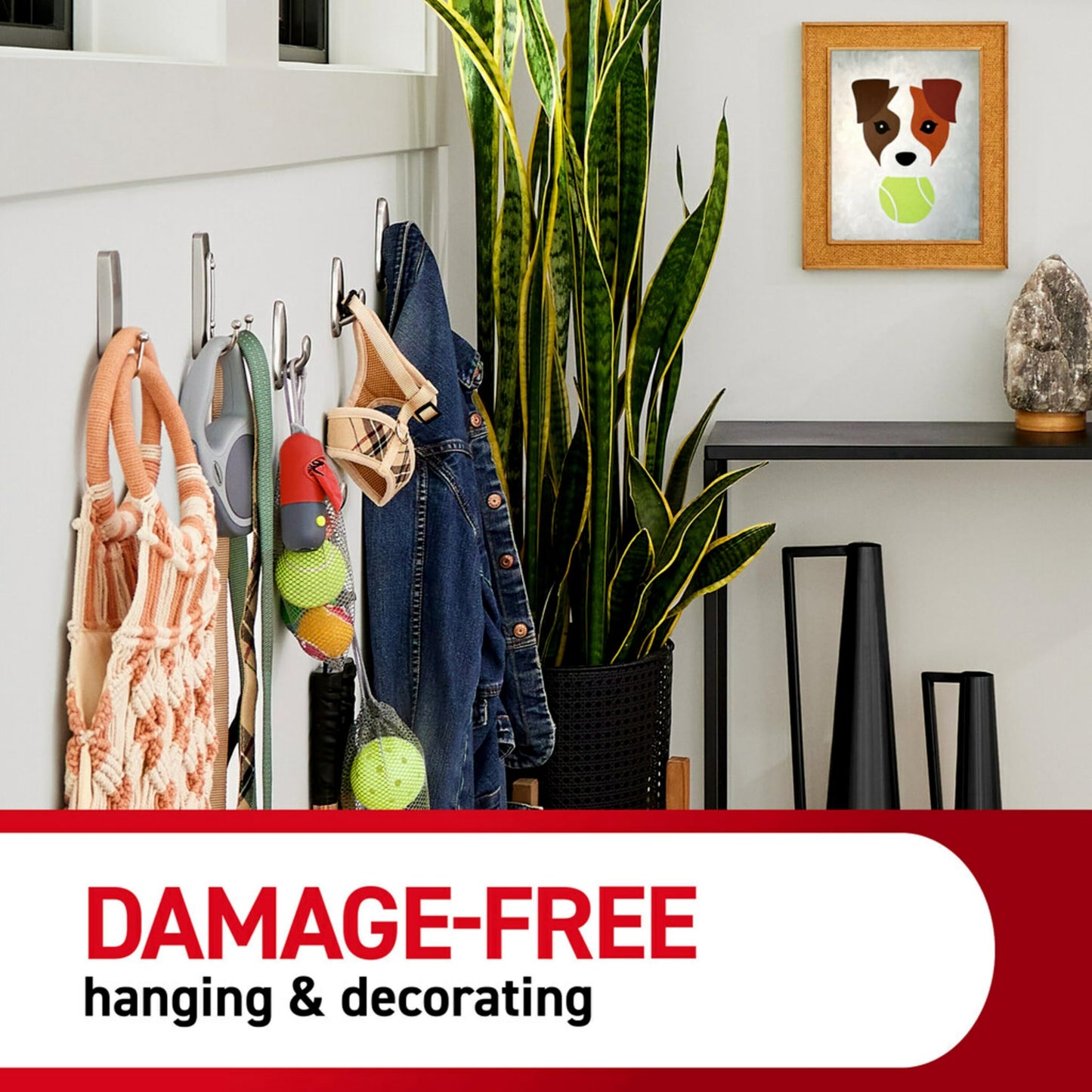 Command Large, Damage Free Hanging Wall Hooks with Adhesive Strips, No Tools Double Wall Hooks for Christmas Decorations, 2 Black Plastic Hooks and 2 Strips