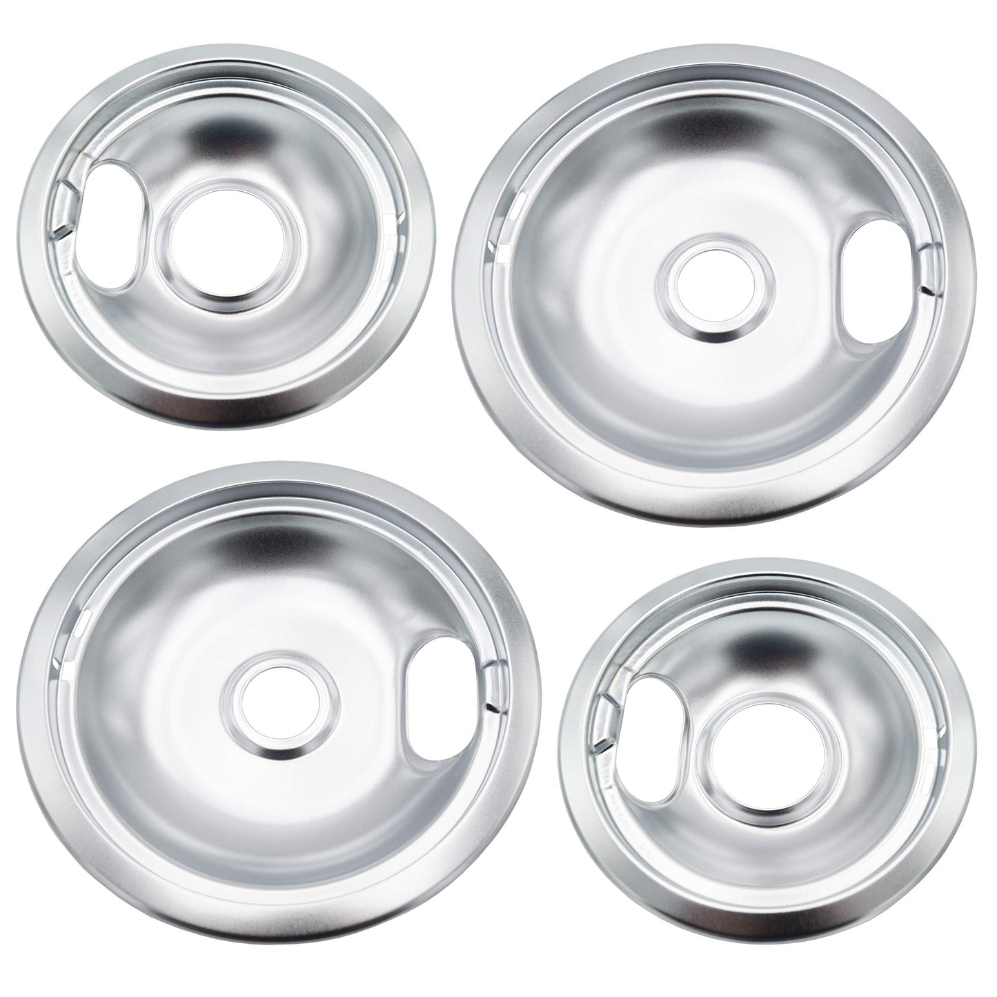 316048413 and 316048414 Chrome Stove Burner Drip Pans Replacement Compatible with Frigidaire Whirlpool Electric Range Include 2 x 6 in, 2 x 8 in