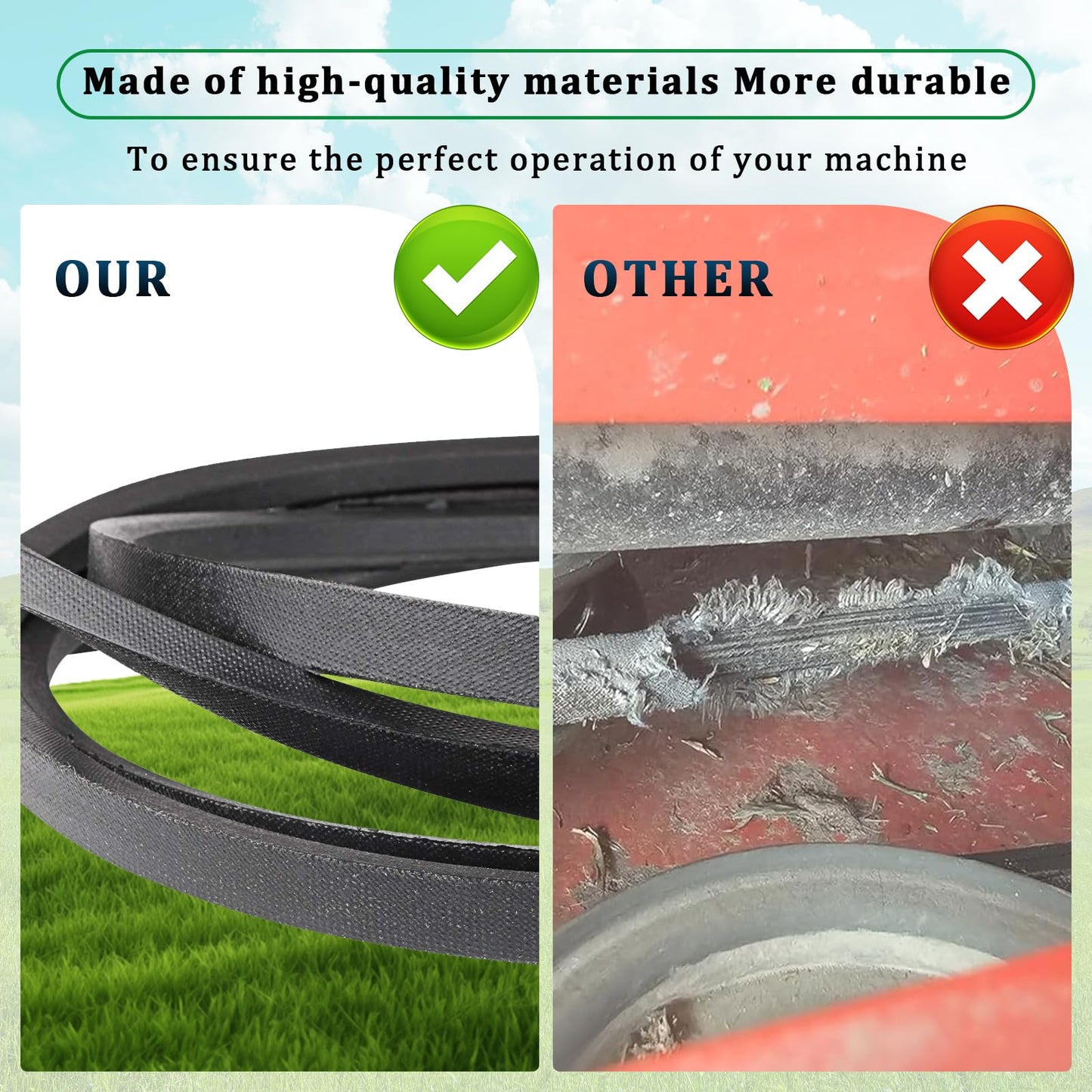 Podoy GX20072 Mower Deck Belt Replacement for John Deere 42 inch Deck L100 L110 LA100 LA115 D110 D105 E100 S100, 1/2" x 103.88" Heavy Duty Reinforced Rubber Lawn Mower Belt
