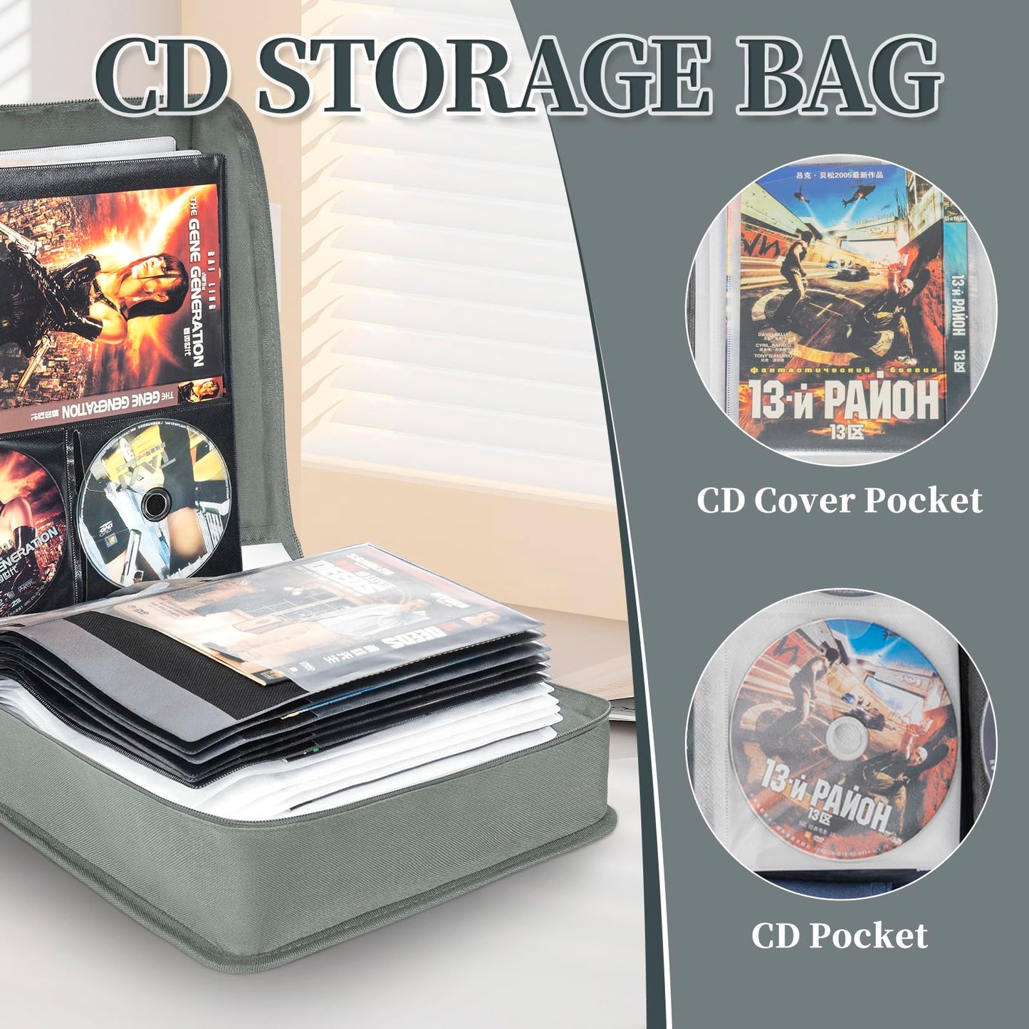 AKOZLIN DVD CD Storage Case with Extra Wide Title Cover Pages Portable Carrying Binder Holder Wallet Album DVD Case Protective Movie Media Storage Organizer 136 Disk Units,68 Booklet Pockets,Grey