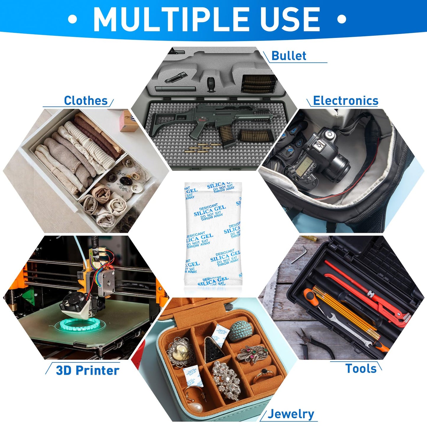 Yeather 50 Gram 20 Packets Silica Gel Packets - Food Safe Reusable Desiccant Moisture Absorbers Dehumidifiers for Spices, Jewelry, Shoeboxes, Electronics Storage