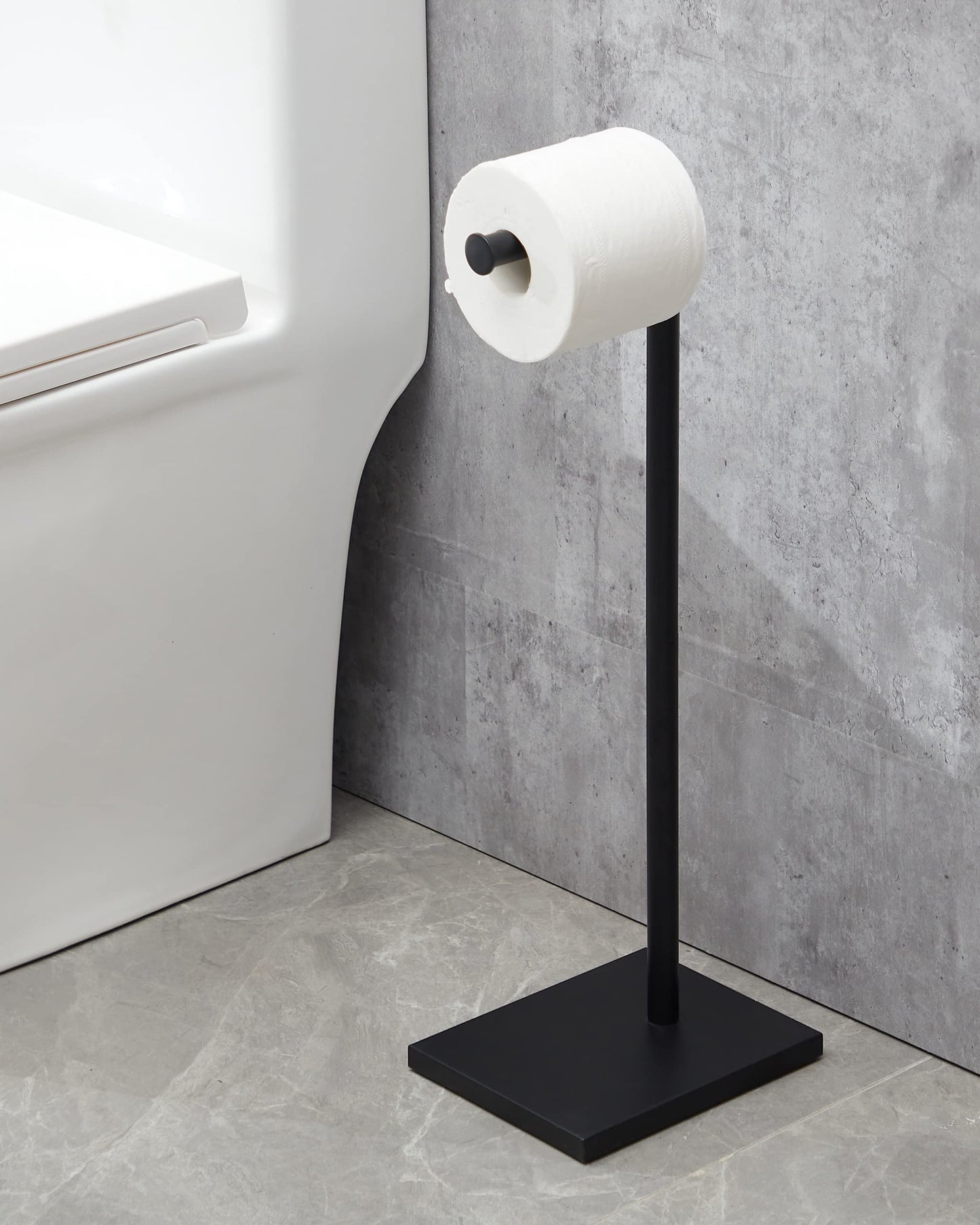 DECLUTTR Black Toilet Paper Holder, Bathroom Toilet Paper Roll Holder Stand with Reserve, Toilet Paper Holder Free Standing with Storage