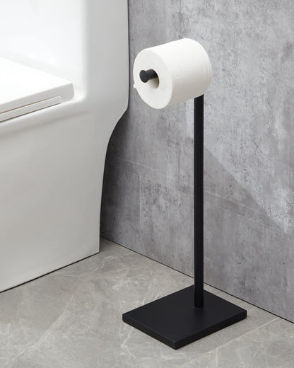 DECLUTTR Black Toilet Paper Holder, Bathroom Toilet Paper Roll Holder Stand with Reserve, Toilet Paper Holder Free Standing with Storage