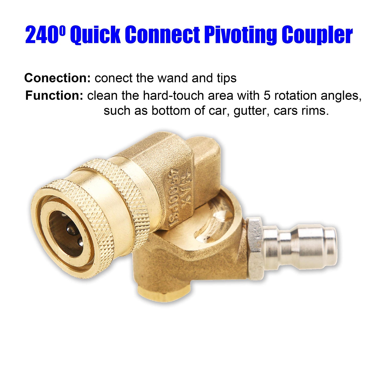 AMZ Tool Pressure Washer Accessories Kit, 7 Power Washer Nozzle Tips, Quick Connect Pivoting Coupler, 1/4 inch, 4500 PSI, 8-Pack