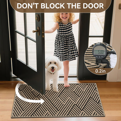 YDKGL Door Mat Indoor Outside Entrance 17"x30", Low-Profile Non Slip Outdoor Inside Doormat Entryway Mat, Dirt Resistant Absorbent Front Porch Welcome Entry Mats, Washable Easy Clean, Brown