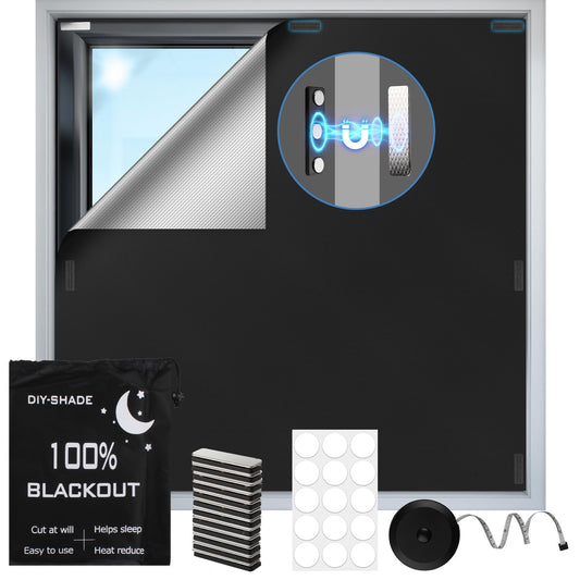 100% Magnetic Blackout Blinds 300 x 148 cm, Portable Black Out Shades Blackout Curtains for Bedroom, Media Room, Nursary, RV, Black Out Window Cover No Drill with Strong Magnets