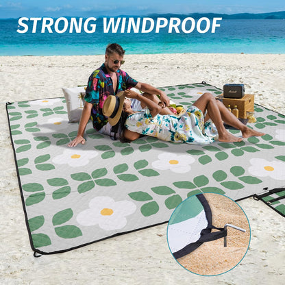WICKERLAND Picnic Blankets Extra Large - Beach Blanket Waterproof Sandproof with Shoulder Strap, Machine Washable, Outdoor Blanket with Stakes for Grass Concert, Park, Lawn,Travel,Spring Summer.Green