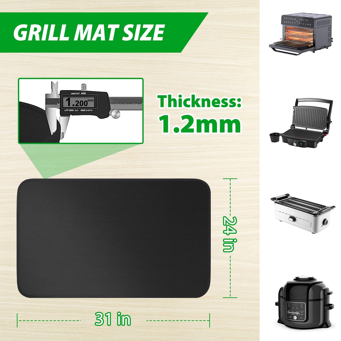 Boribim Under Grill Mat for Outdoor Grill, 24 x 31 Inches Heat Resistant Countertop Mat, Fire Pit Mat, Double-Sided Fireproof Pad, Oil-Proof Waterproof BBQ Protector for Table (1.2mm)