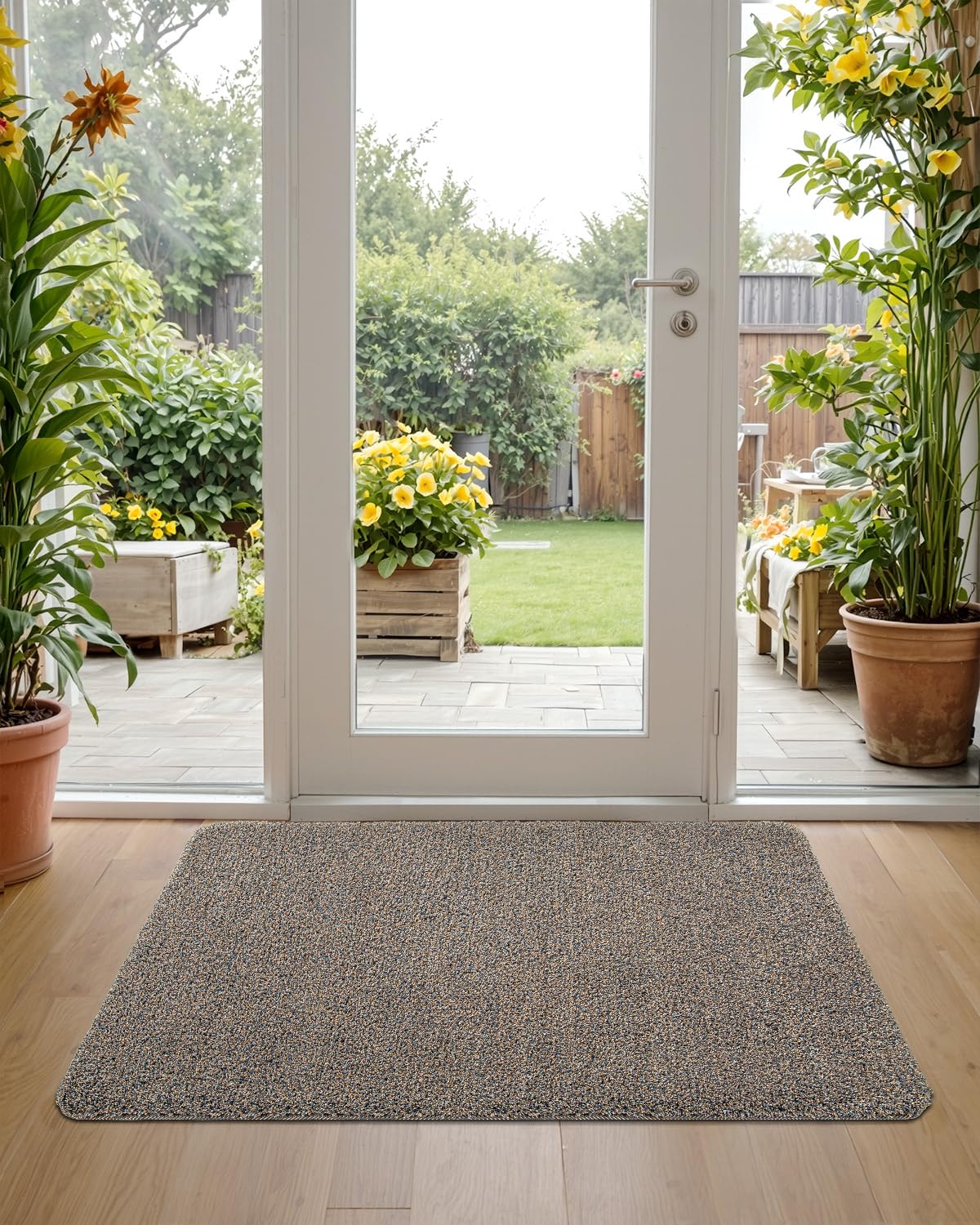 DEXI Indoor Door Mat Front Entrance, 20x32 Non Slip Dirt Trapper Soft Entry Rug, Absorbent Washable Doormat for Inside Entryway Floor Carpet, Brown-Blue