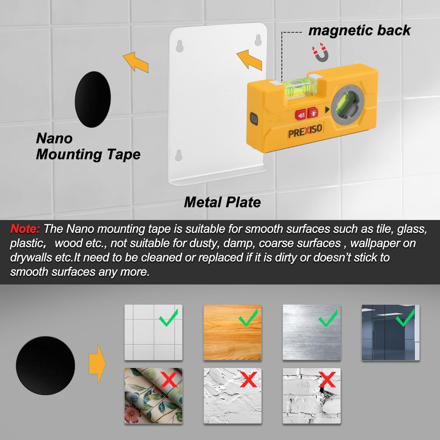 PREXISO 2-in-1 Line Laser Level – Mini Torpedo Level with Rotatable Magnetic Pocket, 30Ft Laser Line Leveler Tool for Picture Hanging, Wall Marking, Painting & Home Renovation