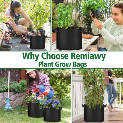 Remiawy Grow Bags, 10 Pack 5 Gallon Aeration Fabric Pots with Handles Reusable Heavy Duty Thickened Nonwoven Indoor Outdoor Garden Plant Containers for Growing Potatoes Tomatoes Plants and Vegetables