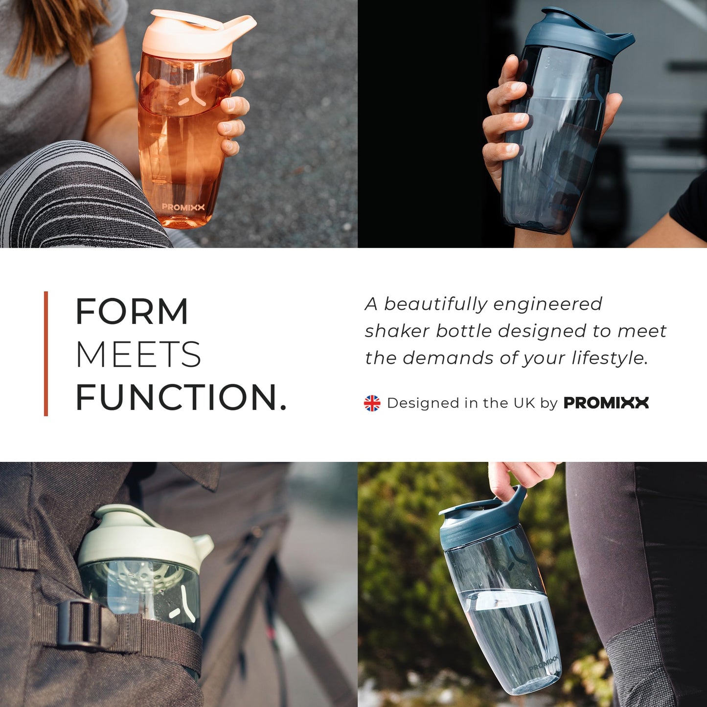Promixx PURSUIT Protein Shaker Bottle – Premium Sports Shaker Bottles for Protein Mixes and Supplement Shakes – Easy Clean, Durable, Protein Shaker Cup 2-Pack, Midnight Blue+Coral