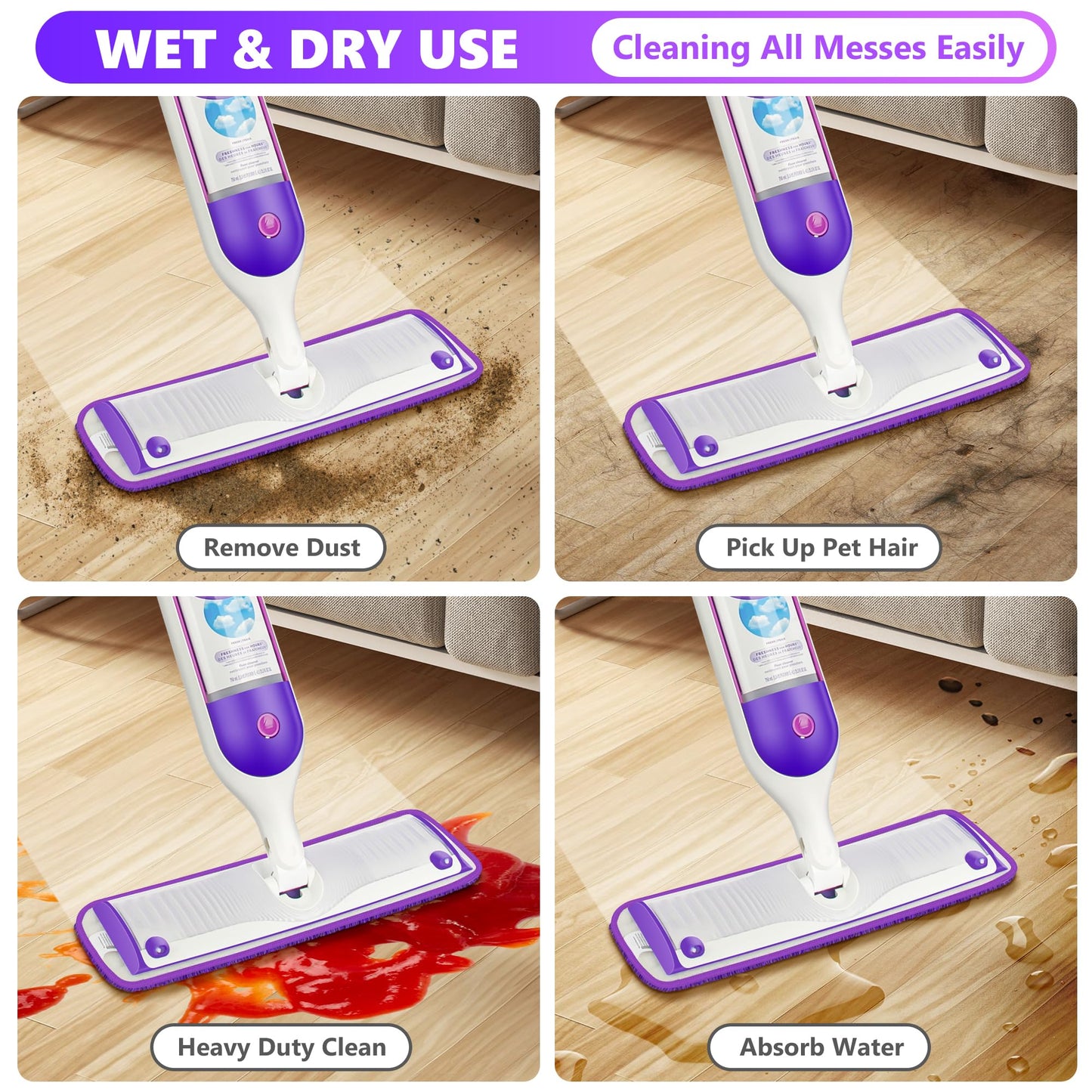 Reusable Pads Refills for Swiffer PowerMop - Microfiber Mop Replacement Pads for 13''-15'' Spray Mop - Machine Washable Wet Dry Mopping for Hardwood Laminate Tile Wood Vinyl Marble Home Kitchen
