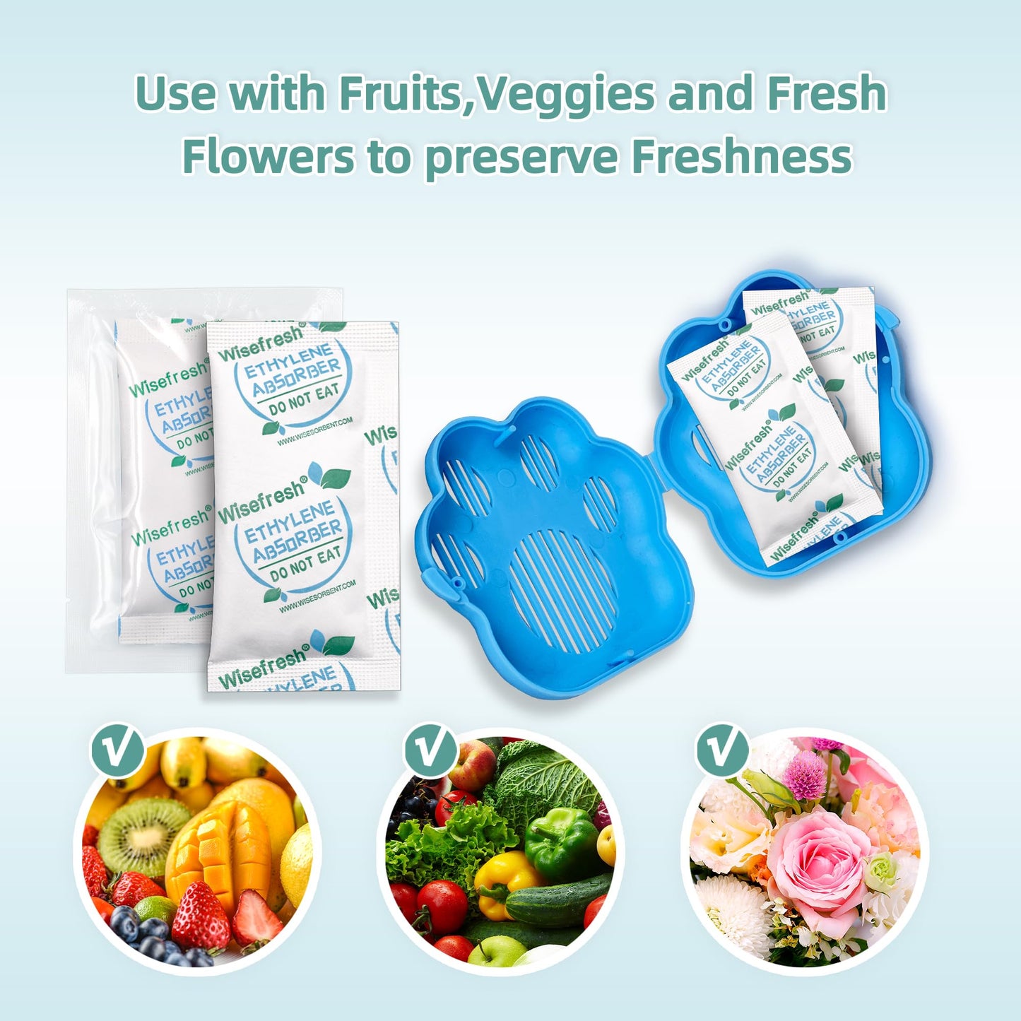 WiseFresh 30 Packs 5 Gram Ethylene Gas Absorber Packet, Vegetable & Fruit Fresh Produce Protector, Food Freshness Extender, Fresh Fruit Preserver, Vegetable Saver