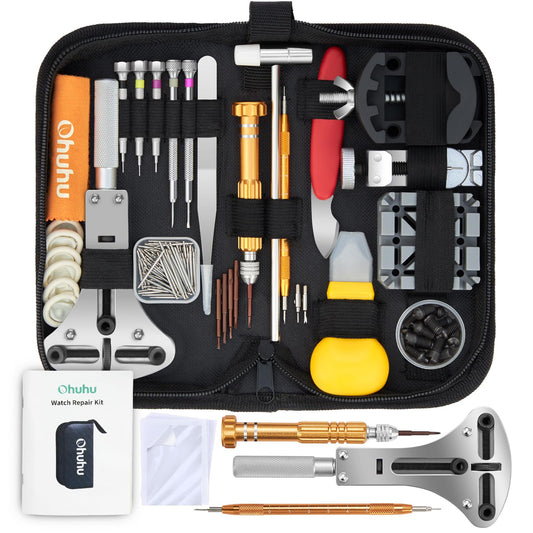 Watch Repair Kit, Ohuhu 192 PCS UPGRADED Heavy Duty Watch Link Removal Battery Replacement Band Tool Kit, Watch Back Remover Tool Professional Watch Repair Opener Tools with PU Leather Bag User Manual