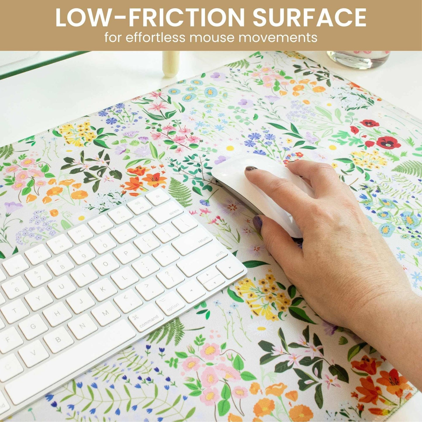 bloom daily planners Desk Pad Mat - XL Extended Mouse Pad with Rubber Base, Sewn Stitched Edges - Large Keyboard Mouse Mat for Work, Game, Office, Home (15.5" x 35”) - Floral Garden Party