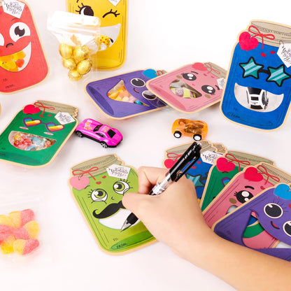 POPGIFTU Valentines Day Cards – 48 Pack Funny Face Mason Jar Valentine Cards with Treat Bags, Exchange Cards for Valentines Day (Candy Not Included)