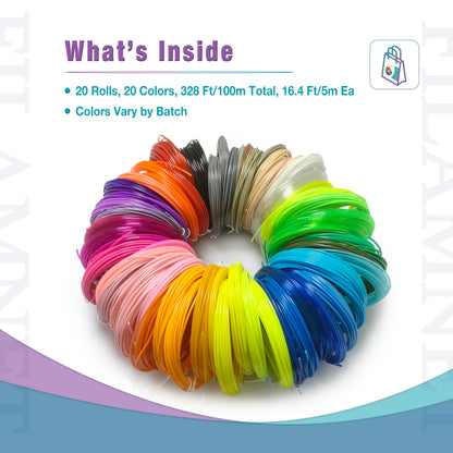 fuentai 3D Pen Print Filament - 20 Bundle PLA Refills for 3D Printing - Ideal for Art, Crafts, Doodler to Create - is Great Birthday and Christmas Gifts for Kids