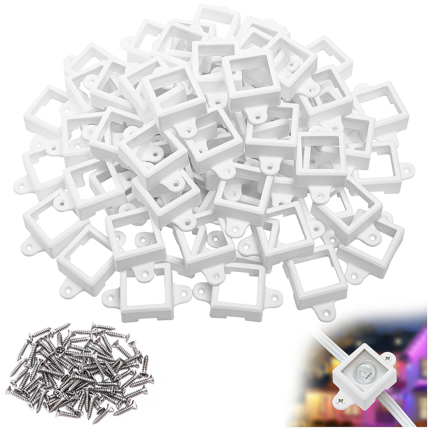 40 Pcs H705 LED Light Mounting Bracket Clip,Waterproof H705 LED Lights Mount Set with 80 Screws,Screw Mounting White Square Light Brackets for Outdoor Installation