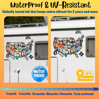 ACIMONE RV State Travel Map Sticker, 11 ⅘“ x 15 ¾” Visited States & Provinces Sticker Decals for Outdoors & Indoors- Road Trip Map of USA & Canada - Waterproof, Fade-Resistant, for Door or Wall