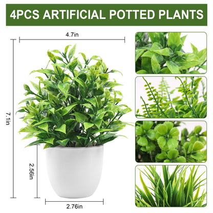 Der Rose Fake Plants 4 Packs Artificial Plants Small Faux Plants in White Pot for Bathroom Home Office Table Decor Indoor