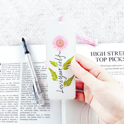 Cardstock Blank Bookmarks Set, 12 Pcs DIY White Craft Bookmarks for Pressed Flowers, Dried Floral Book mark Making Kit with 43 Pcs Pressed Flowers, 12 Pcs Tassels, DIY Book marks for Dried Floral