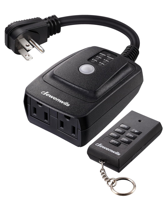 DEWENWILS Outdoor Light Timer Waterproof, Plug in Sensor Outlet Timer Switch, 100 ft Range Remote Control with 2 Grounded Electrical Outlets for Yard Landscape Holiday Light, 15A 1/2HP UL Listed