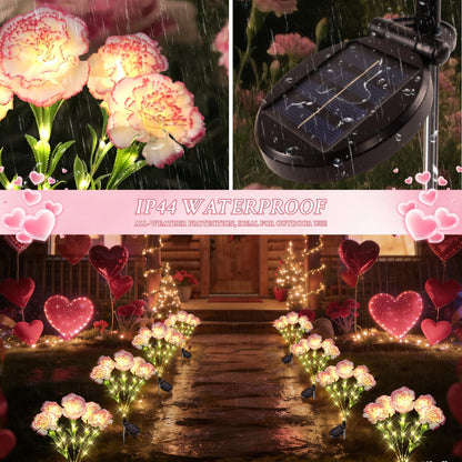 Solar Flower Landscape Path Lights, 2 Pack Waterproof Outdoor Solar Lights with 10 Petals Gifts for Women、Mom, Grandma Romantic, Yard, Patio, Garden,Decorations for Gravefor