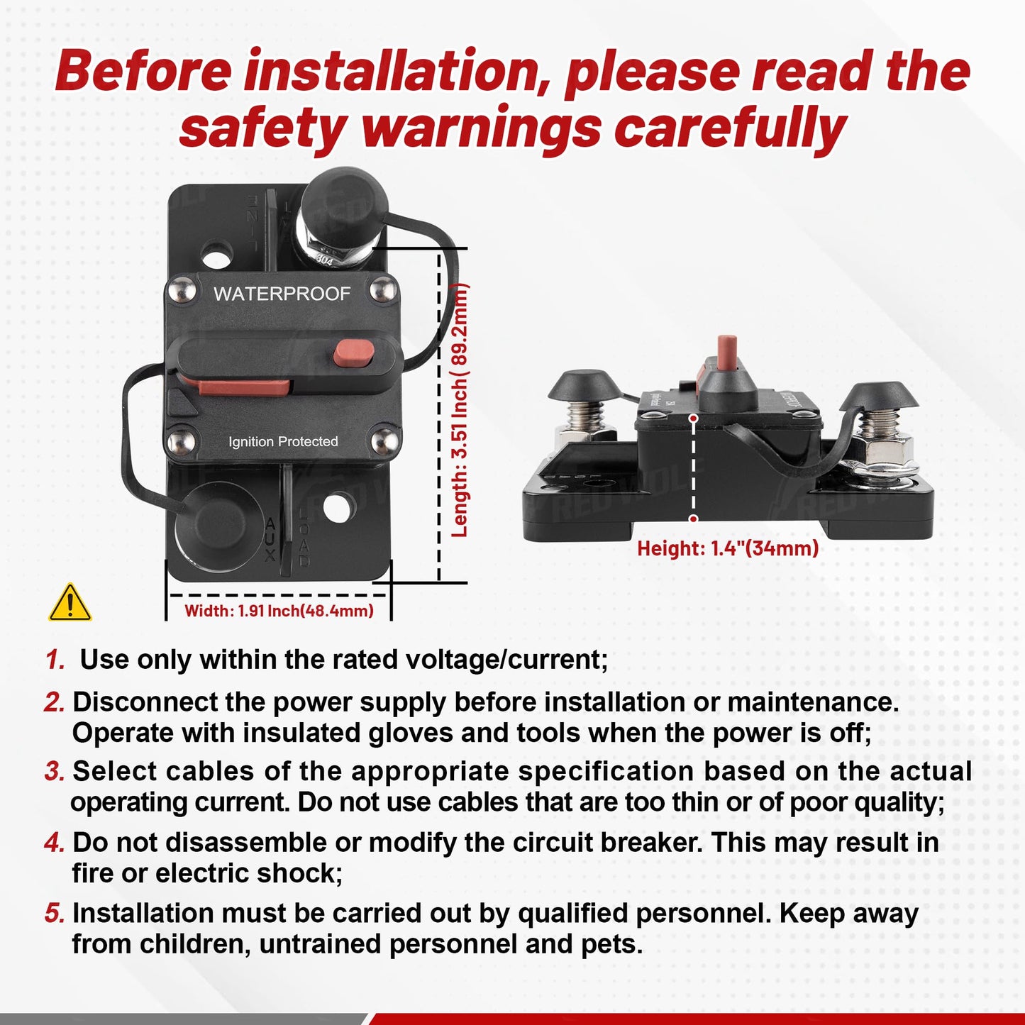 RED WOLF 300A Circuit Breaker Fuse Holder 3/8" Screw Studs w/Manual Reset Switch DC 12-24V for Boat Trolling Motor Marine ATV Trailer Vehicles Stereo Audio Electronic Battery Solar System
