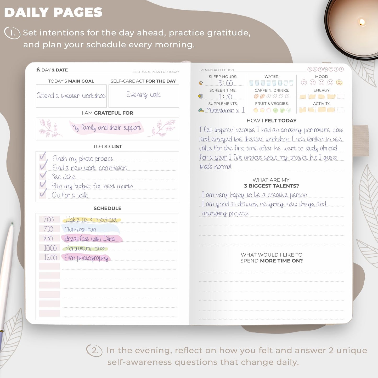 Clever Fox Self-Care Journal – Daily Reflection Notebook – Mental Health & Personal Development Planner, Meditation & Mood Log, Pocket (Seashell)