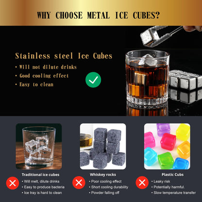 SAICOOS Whiskey Stones 16 Pack,Reusable Ice Cubes, High Cooling Technology，Stainless Steel Ice Cubes, for Whiskey, Vodka, Liqueurs, Wine,Beverage Juice or Soda, Pack of 16…