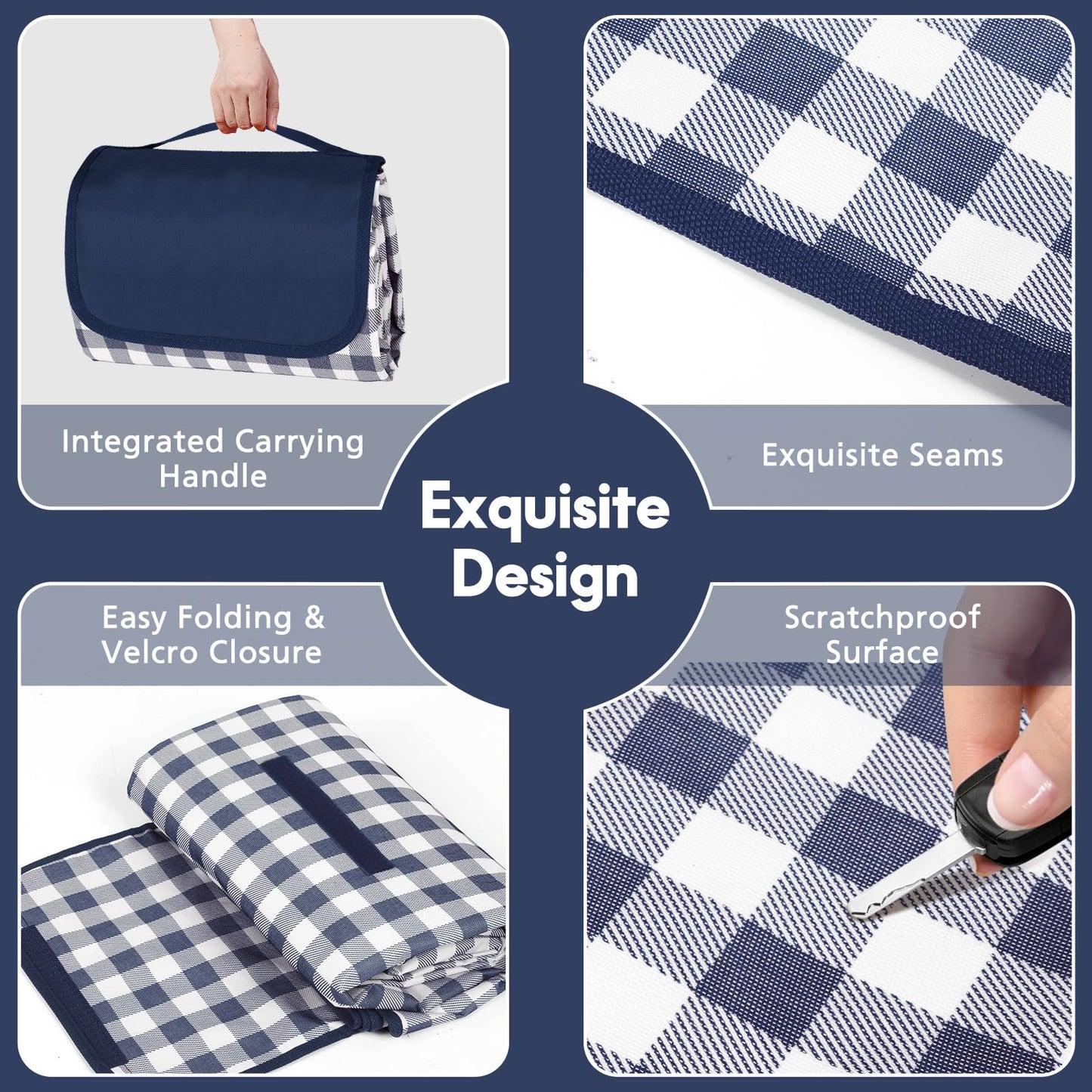 Anyiner Picnic Blanket Waterproof, 79"x79" Picnic Mat Camping Blanket, Sandproof Machine Washable with Carrying Handle for Outdoor Camping Beach Family Picnic (Blue)